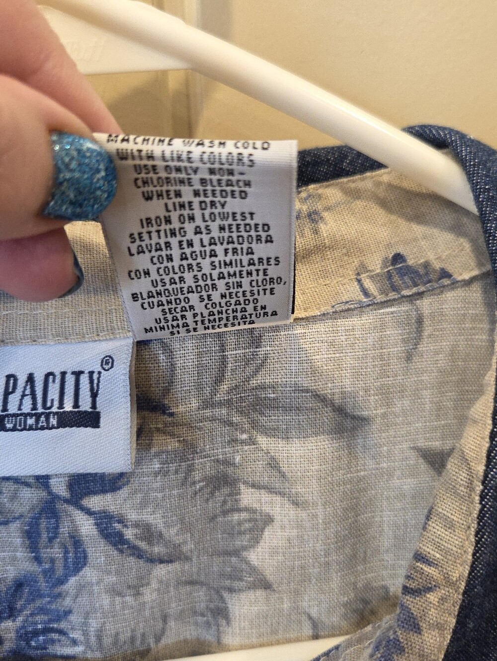Vintage Capacity Woman Linen Blend Blue Floral Button Down Shirt Denim 2X - Picture 6 of 11